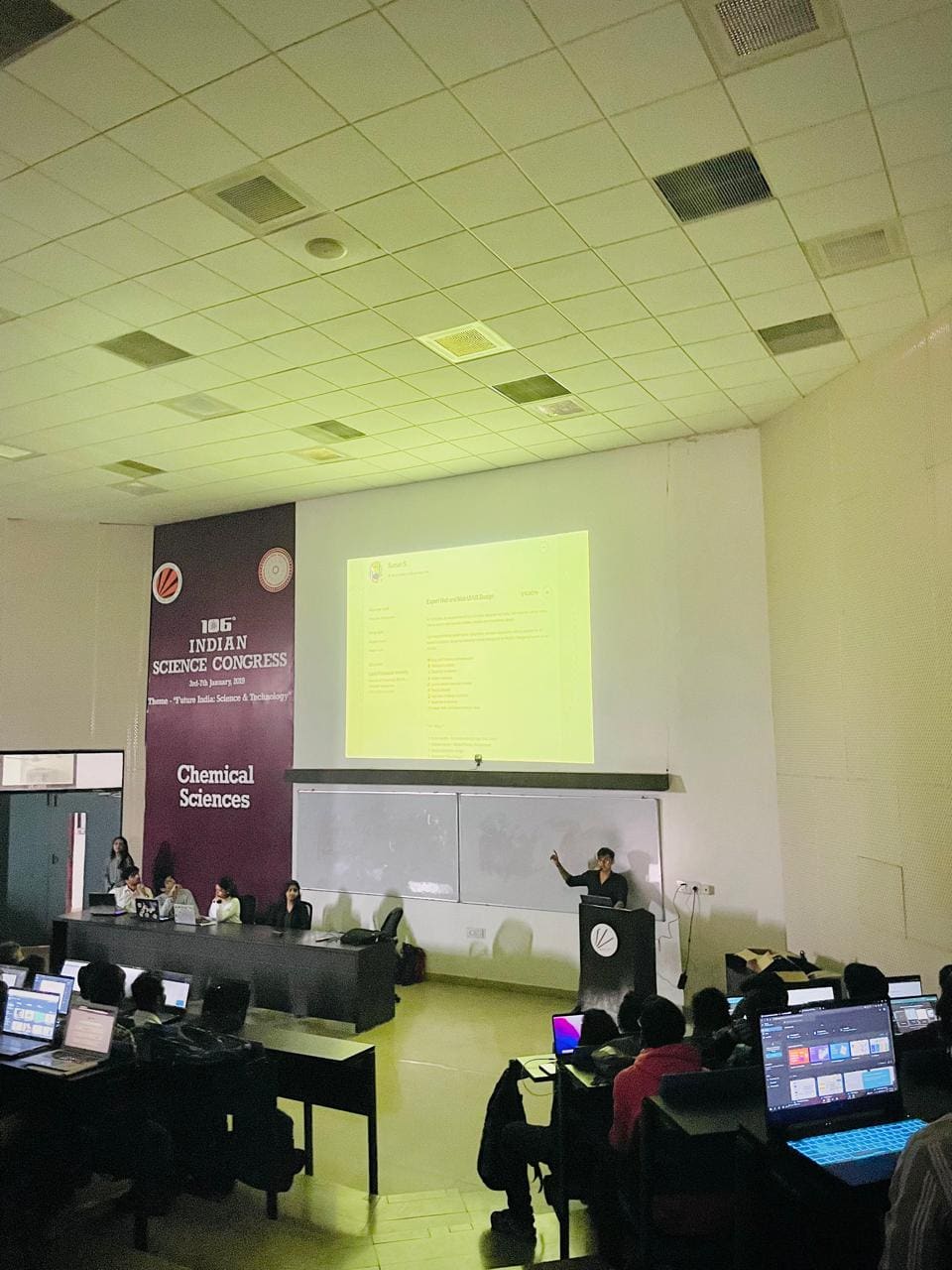 Presenting to a seated lecture hall audience